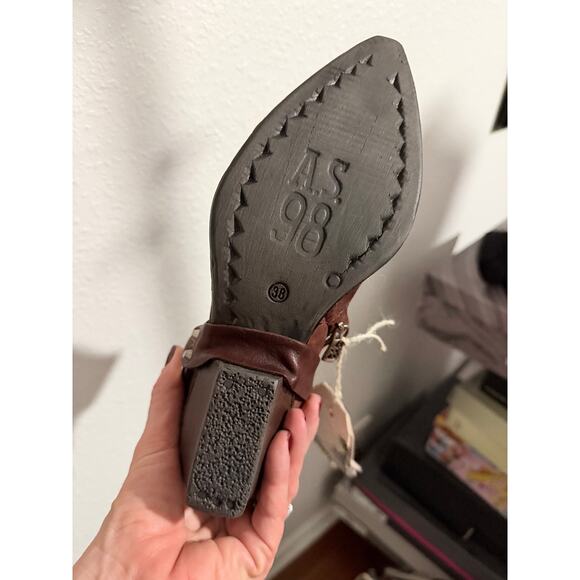 A.S.98 Distressed Brown Leather Studded Ankle Boots - Picture 4 of 6